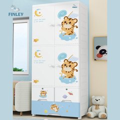 Tủ nhựa cho bé 4 cánh FINLEY hổ con Baby Tiger (Size lớn ngang 70 cm) treo quần áo, đựng đồ chơi, đồ dùng cho gia đình màu xanh - FL-0024