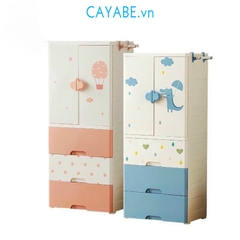 Tủ nhựa cho bé 4 tầng CAYABE Sky đựng quần áo hình kinh khí cầu màu cam