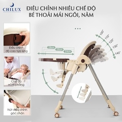 Ghế ăn dặm đa năng Chilux Grow S màu kem nâu cho bé - điều chỉnh độ cao và ngả lưng 5 cấp độ