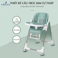 Ghế ăn dặm cho bé gấp gọn Chilux Grow S nâng hạ 5 mức độ cao thấp, ngả lưng được màu xanh mint