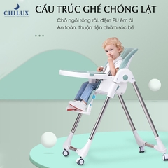 Ghế ăn dặm cho bé gấp gọn Chilux Grow S nâng hạ 5 mức độ cao thấp, ngả lưng được màu xanh mint