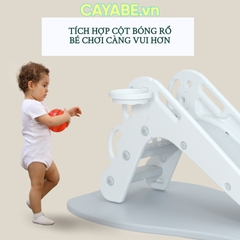 Cầu trượt cho bé (cầu tuột) khủng long CAYABE màu xanh (có cột bóng rổ)