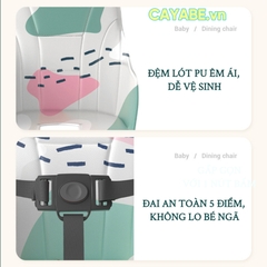 Ghế ăn dặm cho bé gấp gọn CAYABE Lux 6 mức điều chỉnh độ cao, có bánh xe, đệm êm màu nâu kem