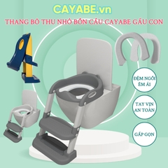 Thang bô vệ sinh cho bé gấp gọn CAYABE gấu con, bệ nắp thu nhỏ bồn cầu cho bé có tay vịn và đệm êm ái màu xám