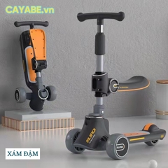 Xe scooter cho bé kết hợp xe chòi chân 2 in 1 CAYABE CB-812 có đèn nhạc, gấp gọn dễ dàng màu xám đậm