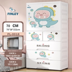 Tủ nhựa cho bé 5 tầng FINLEY khủng long con (Size lớn ngang 70 cm) treo quần áo, đựng đồ chơi, đồ dùng cho gia đình (FL-0018-K)