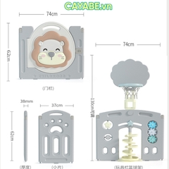 Quây cũi nhựa - cột bóng rổ sư tử CAYABE cho bé màu xám trắng (tặng kèm thảm, bóng)