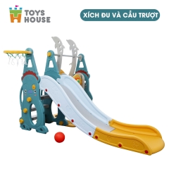 Cầu trượt - xích đu - bóng rổ hình gấu CAYABE Toys House cho bé màu xanh lá