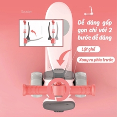 Xe scooter - xe chòi chân 2 trong 1 CAYABE Umoo heo Peppa Pig có đèn phát sáng màu hồng 0277PIK