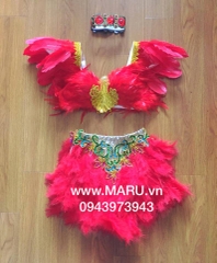 set đồ lông vũ ngắn, trang phục biểu diễn nữ, trang phục lễ hội nữ, maru, carnival lông vũ nữ
