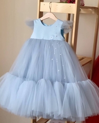 Váy công chúa tay bèo ren xanh bạc hà - giá sỉ