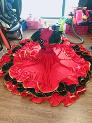 Váy múa Flamenco Tây Ba Nha đỏ đen
