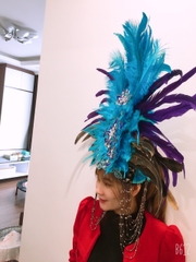 Mũ Carnaval lông vũ màu xanh ngọc