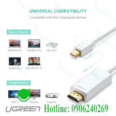 Cáp DisplayPort mini HDMI sang HDMI (Trắng, 2M) ugreen-10404