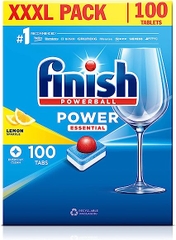 Viên Rửa Chén Bát Hương Chanh Finish Powerball Power Essential Lemon Sparkle - Hộp 100 viên siêu tiết kiệm