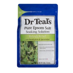 Muối tắm Bạch Đàn & Bạc Hà Dr Teal’s Pure Epsom Ealt Eoaking Eolution Relax&Relief with Eucalyptus & Spearmint 1.36kg