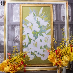 TRANH CANVAS HOA LY TRẮNG 70X130 CM - KHUNG CỔ ĐIỂN - WHITE LILY 70X130 CM