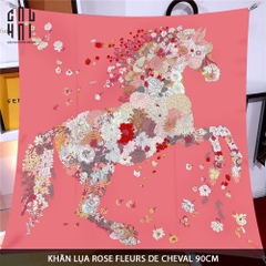 KHĂN LỤA ROSE FLEURS DE CHEVAL 90CM