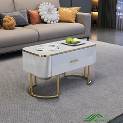 Bàn trà sofa cao cấp mặt đá chân mạ vàng - BT 77