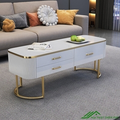 Bàn trà sofa cao cấp mặt đá chân mạ vàng - BT 77