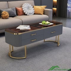 Bàn trà sofa cao cấp mặt đá chân mạ vàng - BT 77
