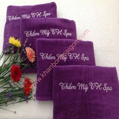 Bộ Khăn Spa màu tím cotton thêu logo