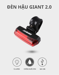 Đèn hậu xe đạp GIANT 2.0 Sáng 12 Lumen PIN 350 mAh thời lượng tối đa 4H Sạc nhanh USB chống nước chuẩn IPX4