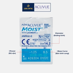 [30 Lens] Kính áp tròng ACUVUE 1Day Moist, lens mắt trong suốt có độ cận - Lens Optic