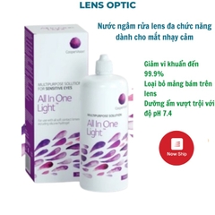 Nước ngâm rửa lens 360ml All In One Light, nước rửa kính áp tròng cho mắt nhạy cảm - Lens Optic