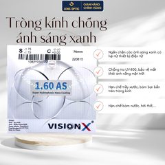 Tròng kính chống ánh sáng xanh Vision 1.60 UV407 SHMC