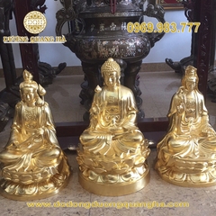 Tượng Tam thế Phật dát vàng 9999 cao 97cm