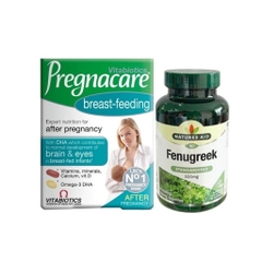 Combo vitamin tổng hợp Pregnacare Breastfeeding và lợi sữa Fenugreek Natures Aid cho phụ nữ sau sinh và cho con bú