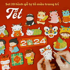 Set tô màu gỗ trang trí Tết 2024 (tặng 12 màu acrylic + 2 cọ vẽ khi mua set 20 hình)