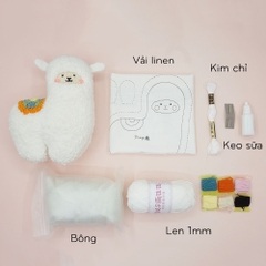 Bộ nguyên liệu làm thú bông hình Alpaca (không gồm kim, khung) - lông trắng