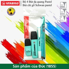 Bộ 4 Bút dạ quang STABILO Pastel + Bút chì gỗ STABILO Schwan pastel