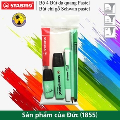 Bộ 4 Bút dạ quang STABILO Pastel + Bút chì gỗ STABILO Schwan pastel