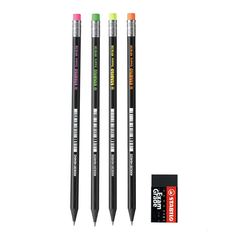 Bộ 4 bút chì gỗ STABILO Swano 2B 4918 (thân đen, đầu tẩy màu)