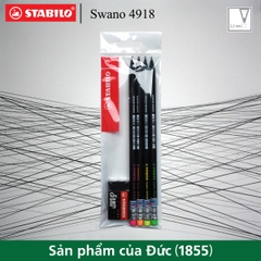 Bộ 4 bút chì gỗ STABILO Swano 2B 4918 (thân đen, đầu tẩy màu)