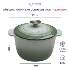 Nồi gang thành cao Oceno 20cm màu xanh