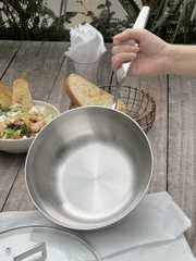 Chảo inox 316 liền khối 5-ply Premium Kaiyo -sâu lòng có vung kính 20cm