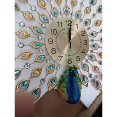 Đồng hồ đính đá chim công xanh 3D- DG06