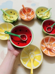 Chén trái cây đủ loại gốm sứ - Kèm muỗng