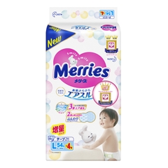 Bỉm - Tã dán Merries size L 54 cộng 4 miếng (cho bé 9-14kg)