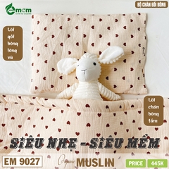 Sét chăn gối xô muslin EMOM LOVELY (chăn 4 lớp lót bông)