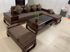 Sofa Gỗ Sồi Chân Hươu Góc Chữ L Màu Óc Chó Bên Phải