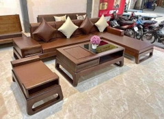 Sofa Gỗ Sồi Chân Hươu Góc Chữ L Màu Óc Chó Bên Phải