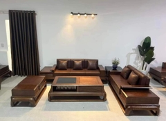 Sofa gỗ sồi đùi gà màu óc chó bên phải