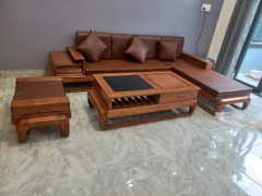 Sofa gỗ sồi đùi gà màu óc chó bên phải