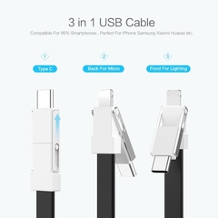 Cáp sạc mini 3 in 1 (Micro USB & Type C & Lighting) sạc siêu nhanh.