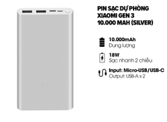 Pin dự phòng chính hãng Xiaomi Gen 3 18W 10000mAh 3 cổng sạc